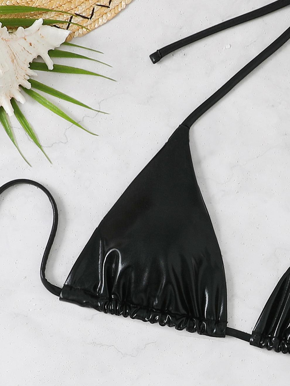 商品详情图_欧美新款泳衣女烫金三件套性感比基尼纯色金属分体三