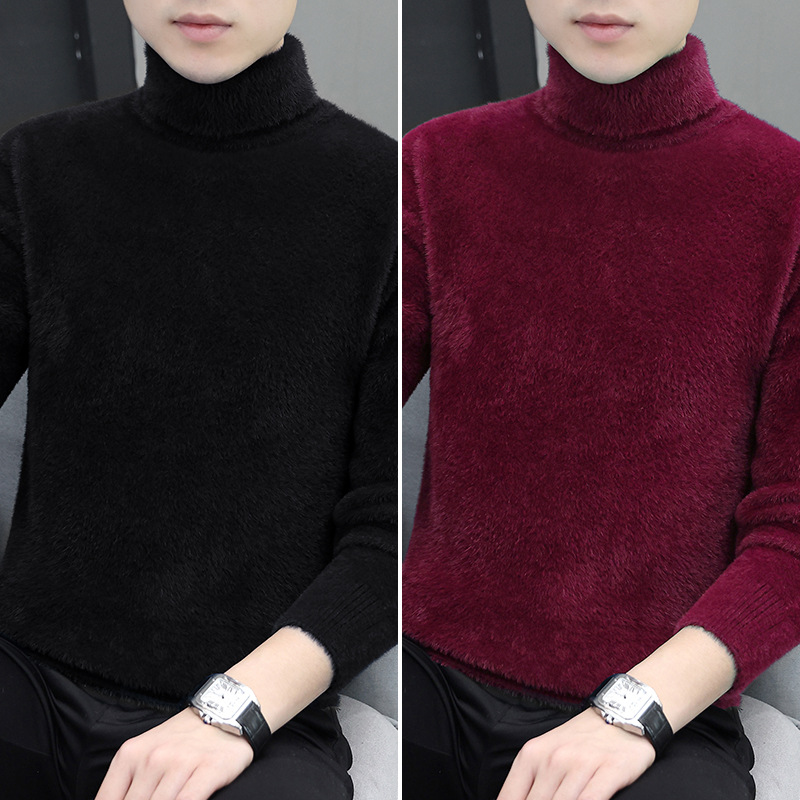 智贝SKU图_19高领加绒加厚男士毛衣爆款纯白色线衣针织打