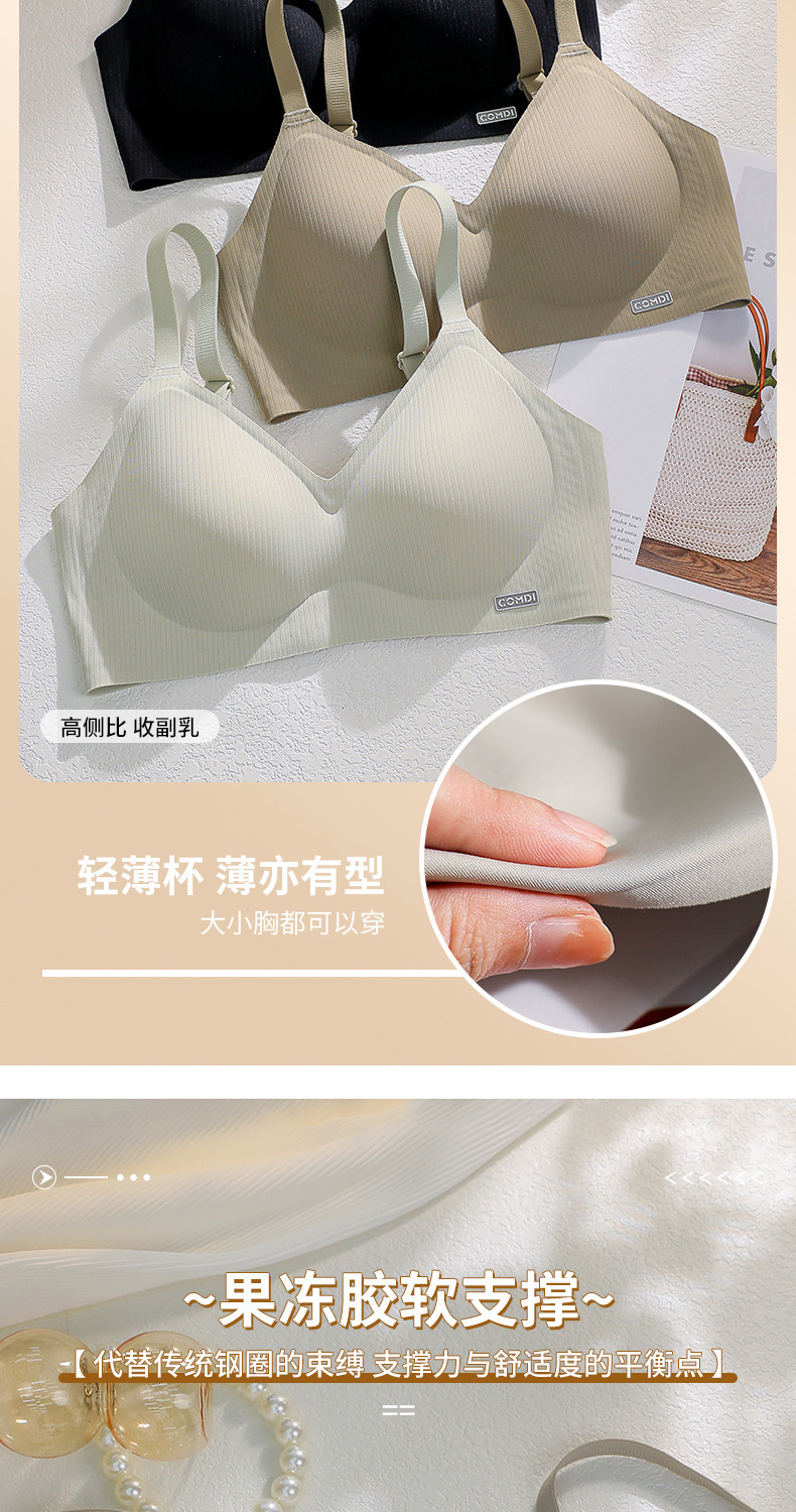 新款无磁裸感果冻胶固定杯内衣小胸聚拢软支撑性感深V无钢圈文胸