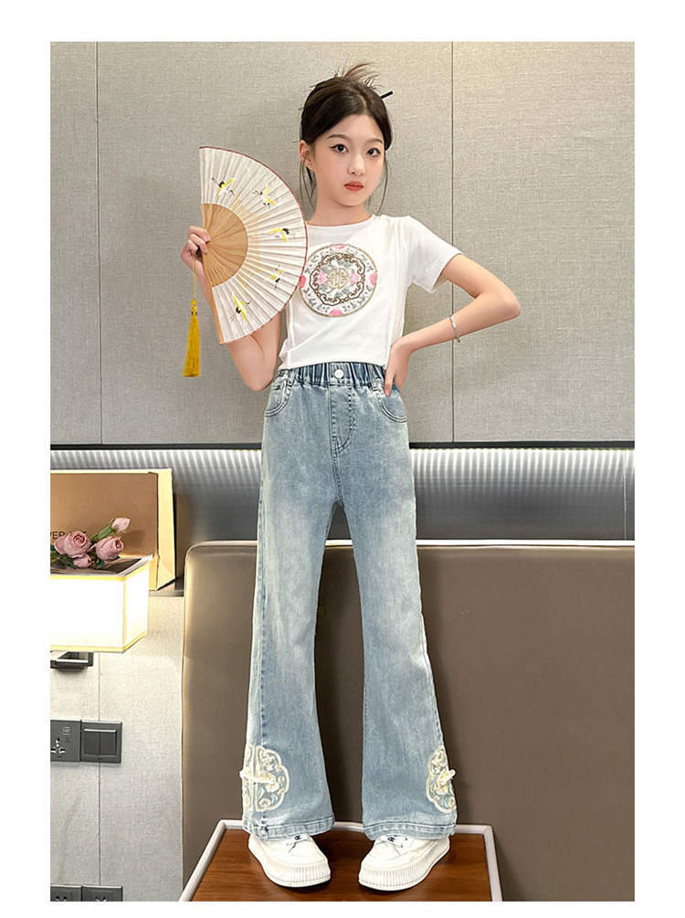 女童国风刺绣阔腿裤