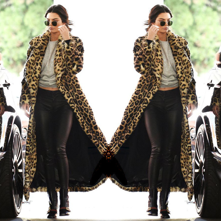 Classic New Leopard Print Faux Fur Coat Over-the-knee Super Long Coat Women's Ken Bean Ins Same Style Fluffy Coat