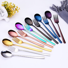 Korean 304 stainless steel spoon thickened long handle creative mixing spoon gift home eating spoon and fork gold-plated tableware