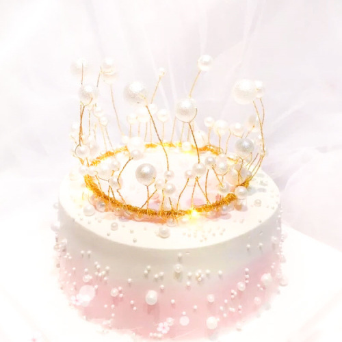 Pearl Crown Seaweed Alloy Ornament Seaweed Birthday Cake Baking Decoration BABY Bridal Headdress Round Model