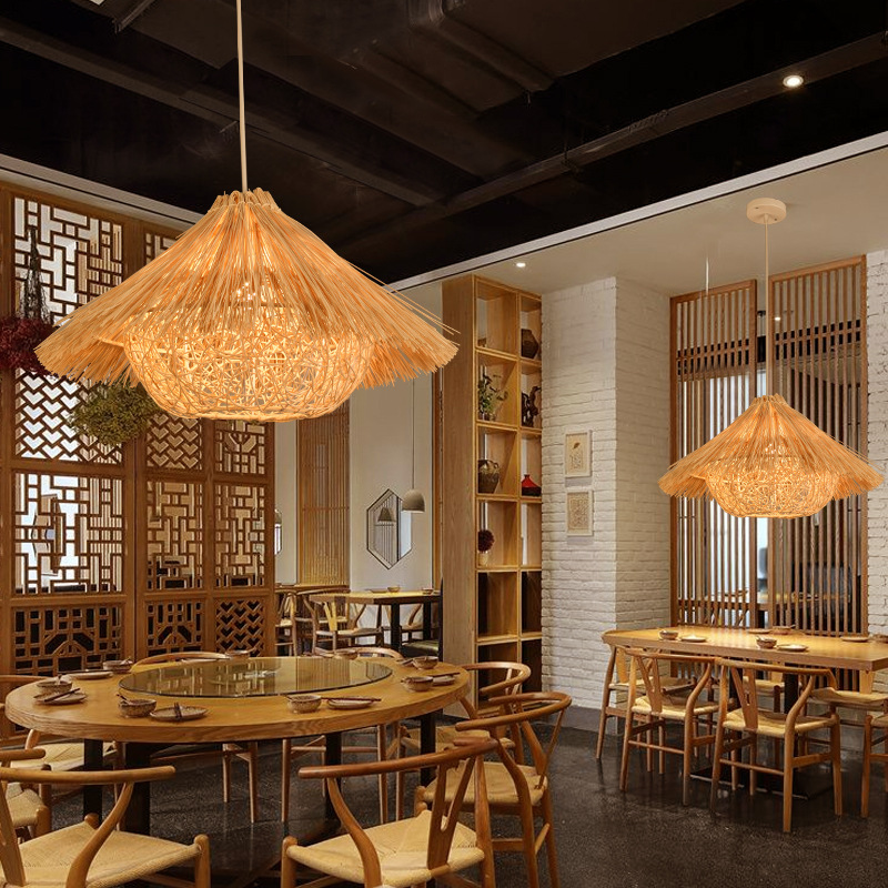 Lámpara de Techo de Mimbre de Bambú, Estilo Chino Nuevo, para Restaurante, Hotel, Hostal, Lámpara de Estilo Japonés, Pantalla de Lámpara de Arte Creativo Retro