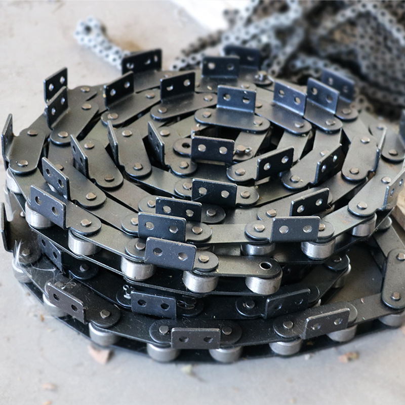 304不锈钢50.8节距单侧双孔弯板链条输送机链条碳钢大小滚珠链条