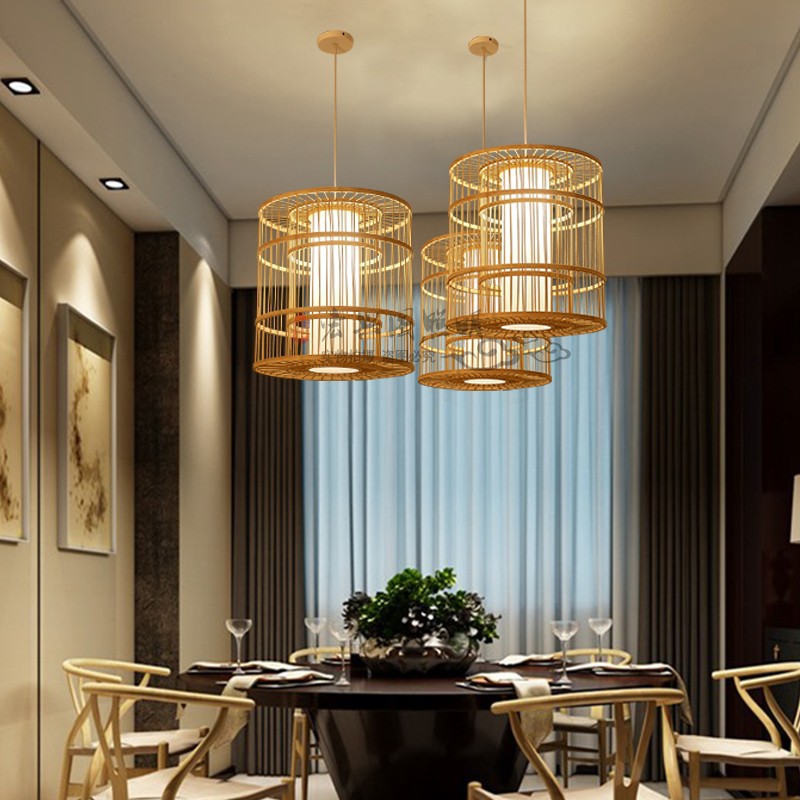 Lámpara de araña de bambú de estilo chino pastoral Zen olla caliente restaurante lámpara creativa japonesa retro bambú sala de té cama y desayuno lámpara