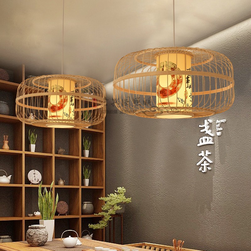 Lámpara de restaurante de araña de estilo japonés tatami nuevo estilo chino lámparas tejidas de bambú Zen Tea Room estilo chino iluminación de Bambú