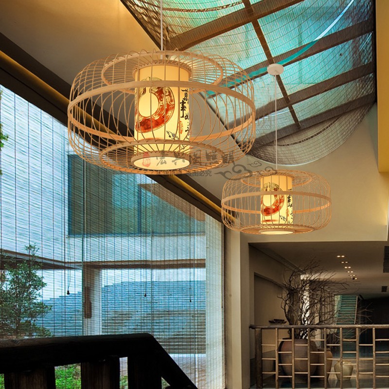 Lámpara de restaurante de araña de estilo japonés tatami nuevo estilo chino lámparas tejidas de bambú Zen Tea Room estilo chino iluminación de Bambú