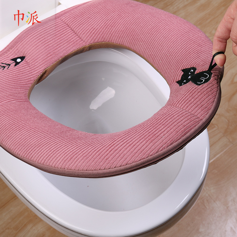 Wholesale Thick Fleece Fabric Universal Toilet Seat Cover Home Cartoon Lifting Lid Zipper Toilet Bowl Mat