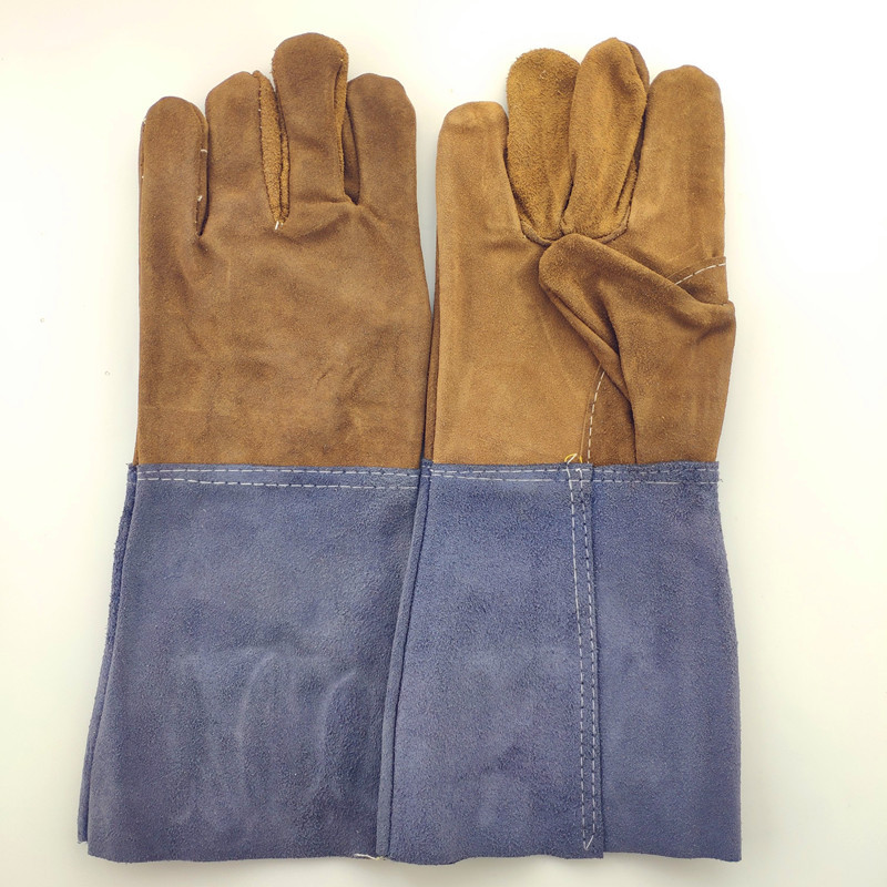 工作手套 劳保手套 电焊手套牛二层全皮虎口加固型电焊手套批发