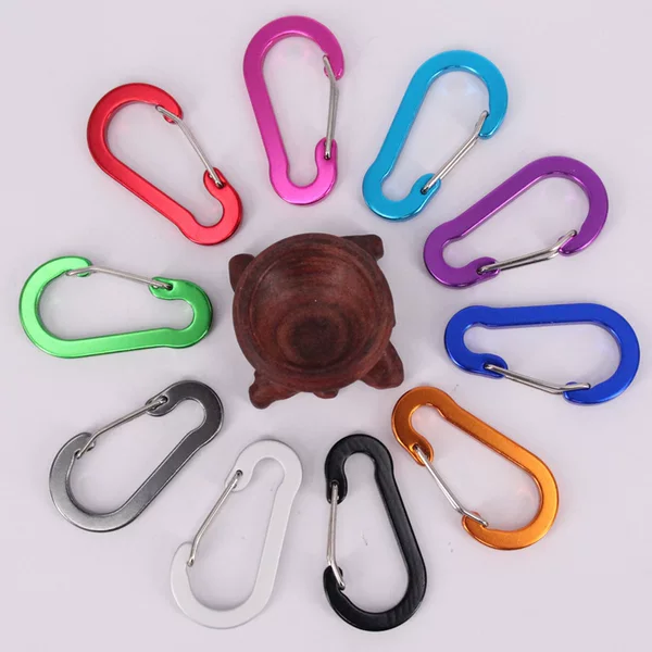 Guangdong quality No.5 gourd special-shaped full flat aluminum alloy mountaineering buckle color steel wire spring hook LOGO hook