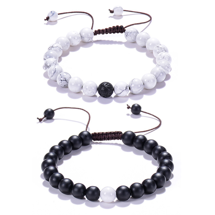 Amazon Hot Sale Lava Volcanic Stone White Turquoise Couple Bracelet Natural Stone Adjustable Hand Woven Bracelet Amazon Hot Sale Lava Volcanic Stone White Turquoise Couple Bracelet Natural Stone Adjustable Hand Woven Bracelet