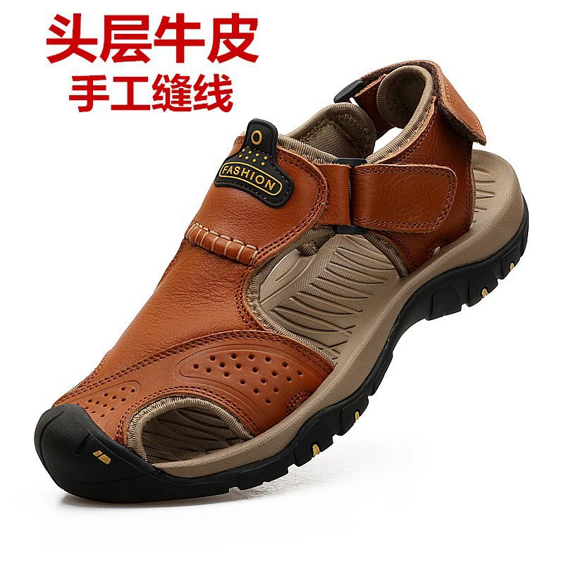 Новые летние сандалии мужские кожаные ботинки с головой пляжные ботинки из коровьей кожи нескользкие наружные дышащие универсальные повседневные мужские туфли