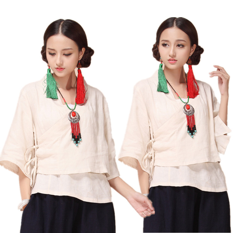 麻凡布衣 2025秋装新款云南民族风和服款亚麻衬衫 女休闲系绳衬衫