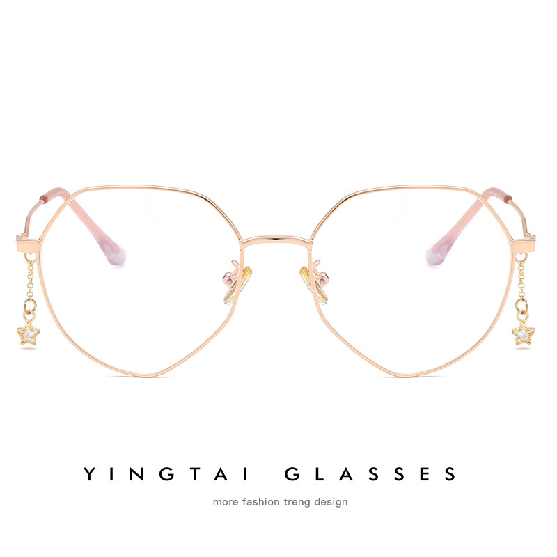 New Style Internet Celebrity Women's Polygonal Metal Glasses Frame Pendant Chain Glasses Frame Retro Flat Glasses with Myopia