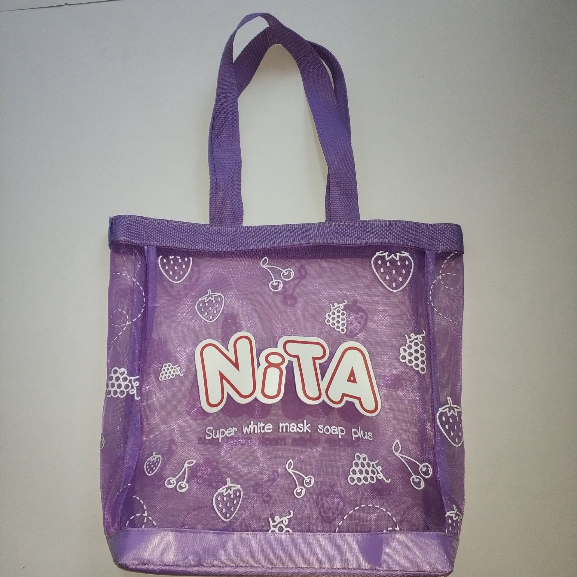 网纱手提袋 广州厂家 硬网纱沙滩手提袋 logo 网纱购物袋