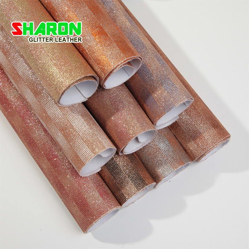 SR18035 弹力底金葱闪粉256烫金珠光编织纹格利特箱包鞋材面料