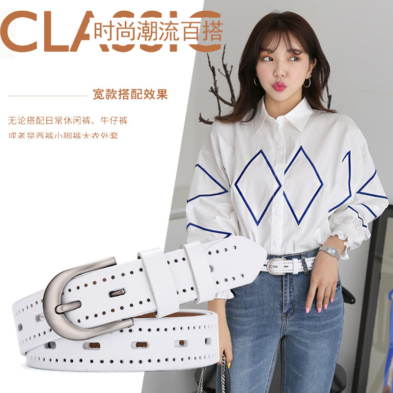 Correa de cuero de las mujeres sin punzonado cinturón hueco estudiante estilo coreano retro cinturón casual cinturón de ropa