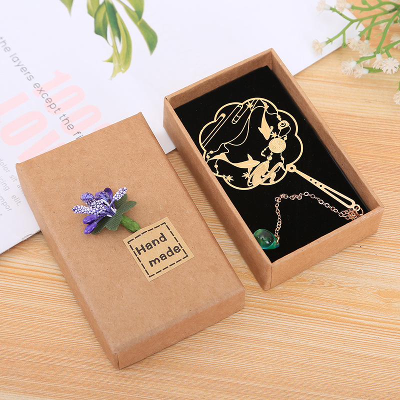 现货供应天地盖牛皮纸包装盒 创意金属书签盒长方形书签礼盒