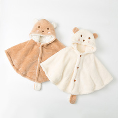 Children's clothing sherpa baby cloak thickened baby cloak children's shawl cartoon flannel outing clothes cute bear