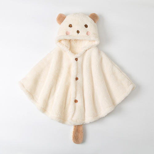 童装羊羔绒婴儿披风加厚宝宝斗篷儿童披肩卡通法兰绒外出服可爱熊