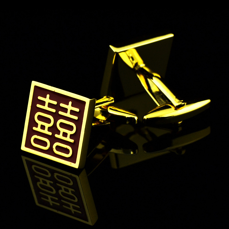 INBO Chinese style golden double happiness knot wedding cufflinks cufflinks men's French style 402cufflinks/980009