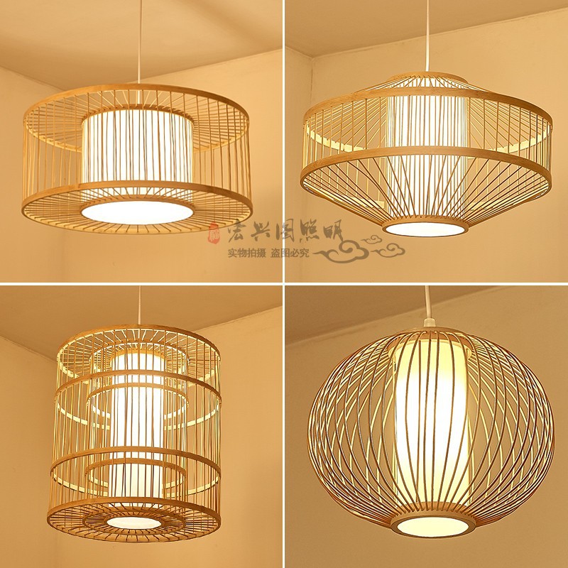 Lámpara de araña de bambú de estilo chino pastoral Zen olla caliente restaurante lámpara creativa japonesa retro bambú sala de té cama y desayuno lámpara