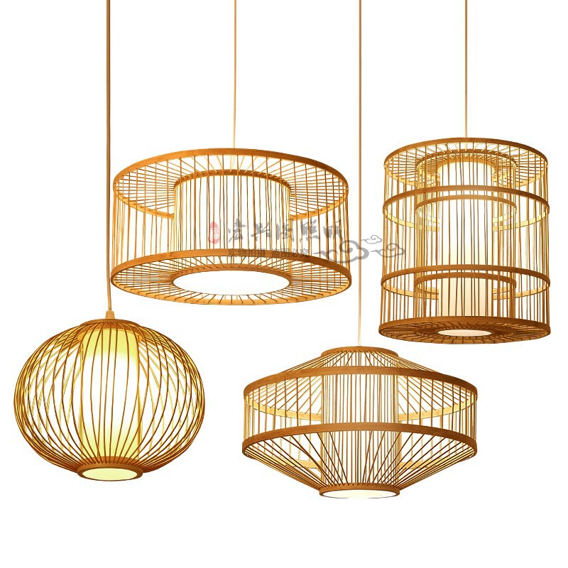 Lámpara de araña de bambú de estilo chino pastoral Zen olla caliente restaurante lámpara creativa japonesa retro bambú sala de té cama y desayuno lámpara