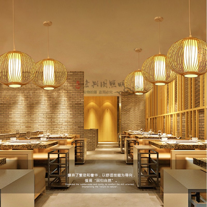 Lámpara de araña de bambú de estilo chino pastoral Zen olla caliente restaurante lámpara creativa japonesa retro bambú sala de té cama y desayuno lámpara