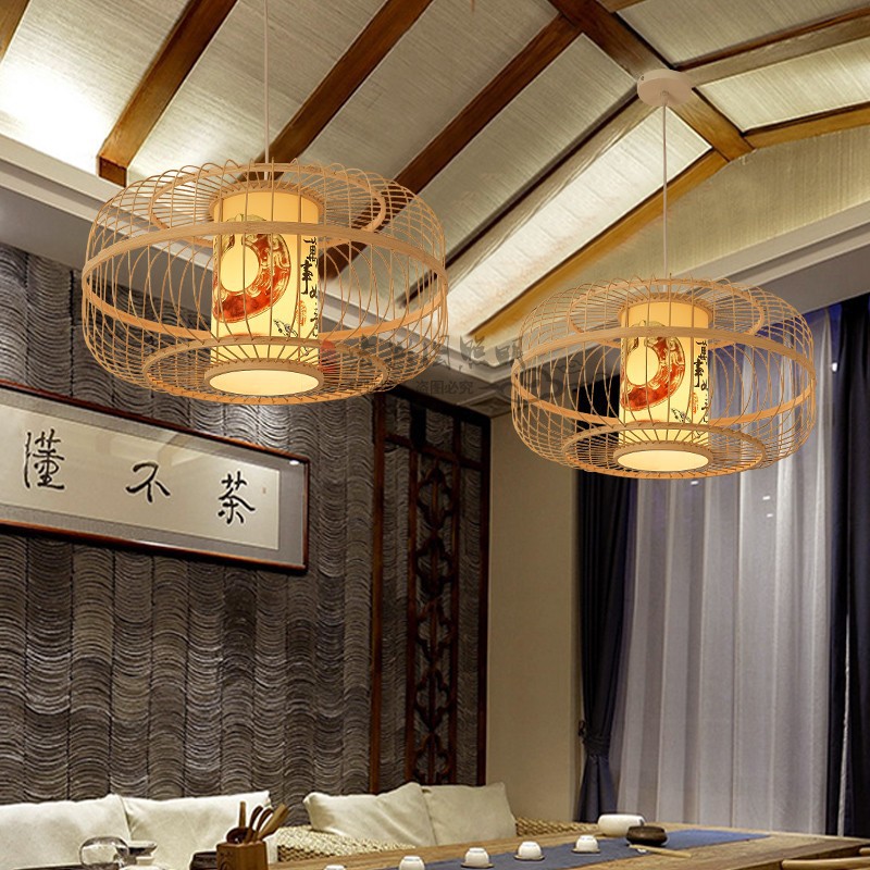 Lámpara de restaurante de araña de estilo japonés tatami nuevo estilo chino lámparas tejidas de bambú Zen Tea Room estilo chino iluminación de Bambú