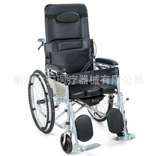 钢管高靠背黑色仿皮半躺轮椅带坐便可折叠
