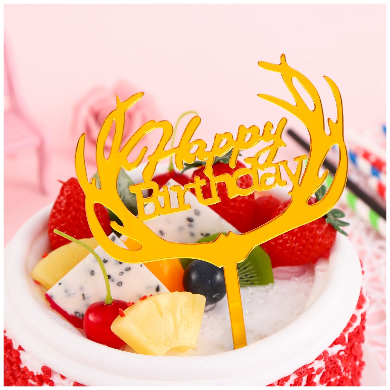 Inserción de tarjeta de pastel de cumpleaños decoración para hornear inserción de bandera creativa acrílico espejo de doble cara inserción de tarjeta fábrica en stock al por mayor