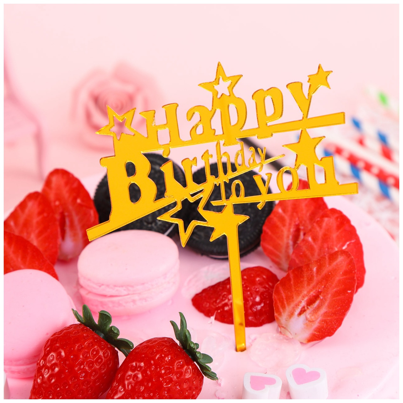 Inserción de tarjeta de pastel de cumpleaños decoración para hornear inserción de bandera creativa acrílico espejo de doble cara inserción de tarjeta fábrica en stock al por mayor