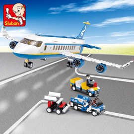 小鲁班0366空中巴士航空系列水上飞机维修厂拼装积木男孩益智玩具
