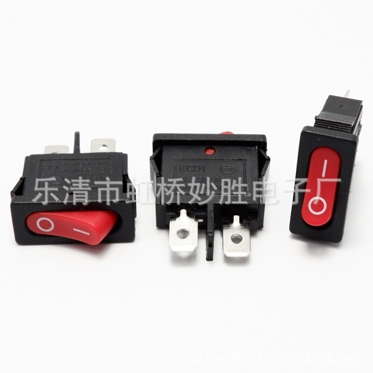 KCD1  9.5*21mm 小型扁脚船型开关2脚2档翘板电源开关 两脚红盖