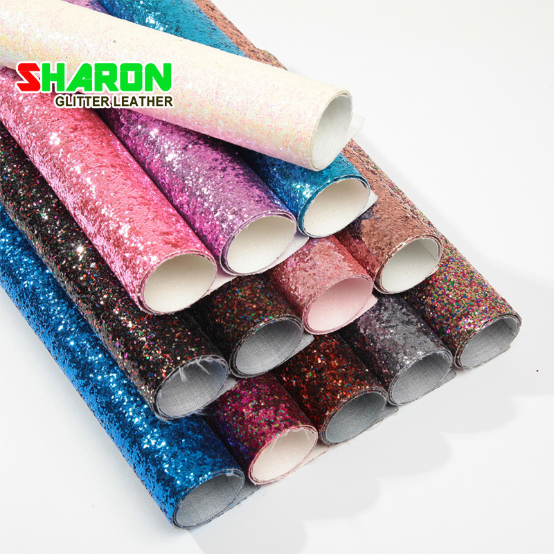 SR17075 PU底混色大小六角格利特金葱亮片箱包鞋材面料轻奢