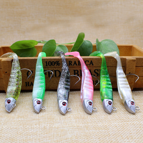Sea fishing freshwater two-color lead head soft fish set box 10cm15.5g13cm26g Luya bait T tail soft fish bionic bait
