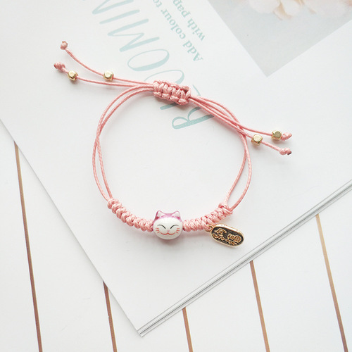 Sweet red rope braided lucky cat bracelet for the year of birth, Ping An Duofu bracelet, adjustable small fresh and thin bracelet