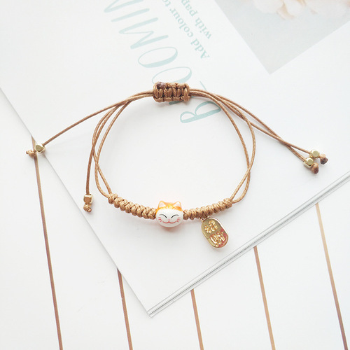 Sweet red rope braided lucky cat bracelet for the year of birth, Ping An Duofu bracelet, adjustable small fresh and thin bracelet