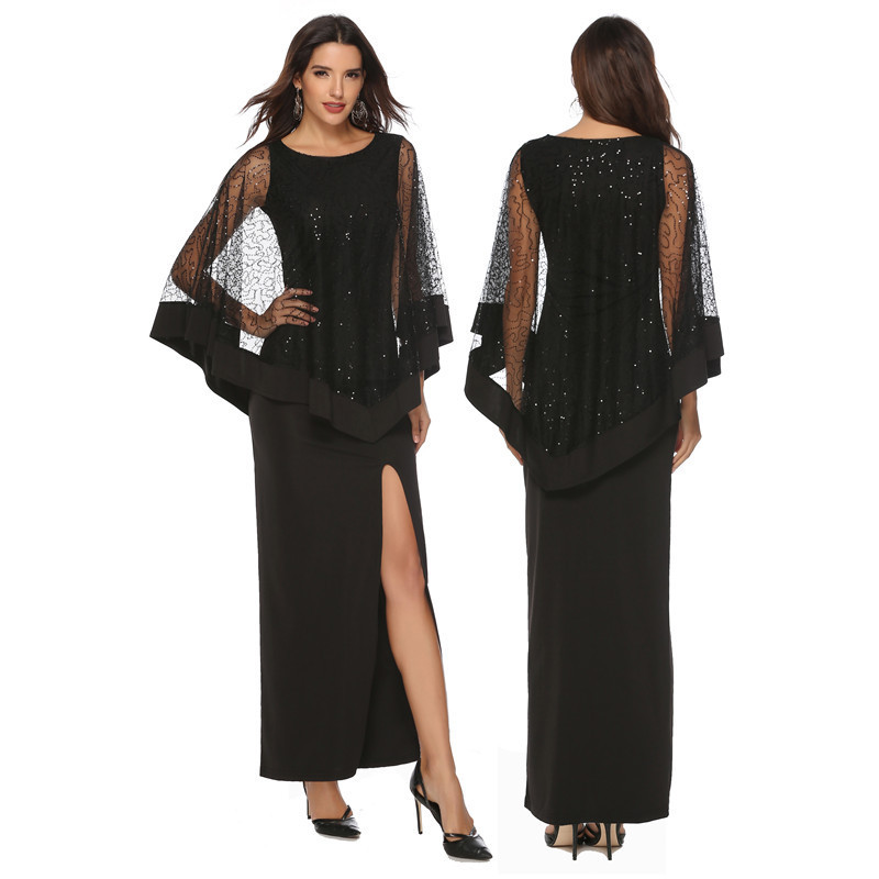 European and American Foreign Trade New Dress ebay Amazon Hot Sequin Stitching High Waist Slim Fit Fake Two-piece Long Dress
