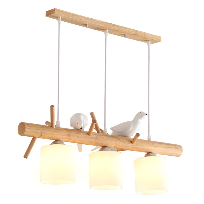 Lámpara de madera maciza nórdica lámpara de comedor moderna sala de té minimalista lámpara LED lámpara de registro japonés pájaro creativo personalizado