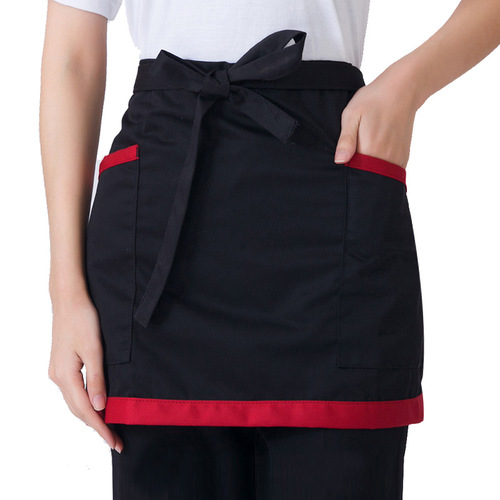 Short Half-length Apron for Western Restaurant Hotel Kitchen Work Apron for Men and Women Waiters with LOGO Embroidered Waist