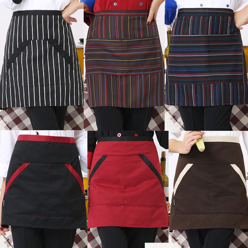 Short Half-length Apron for Western Restaurant Hotel Kitchen Work Apron for Men and Women Waiters with LOGO Embroidered Waist