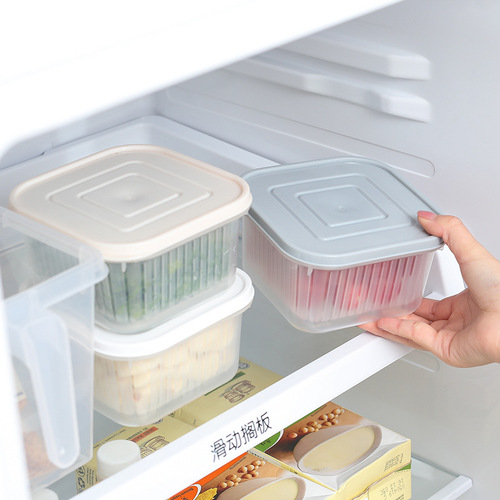 Fresh-keeping box, miscellaneous grains and green onion storage box, household portable square plastic transparent double-layer drained fresh-keeping refrigerator seal