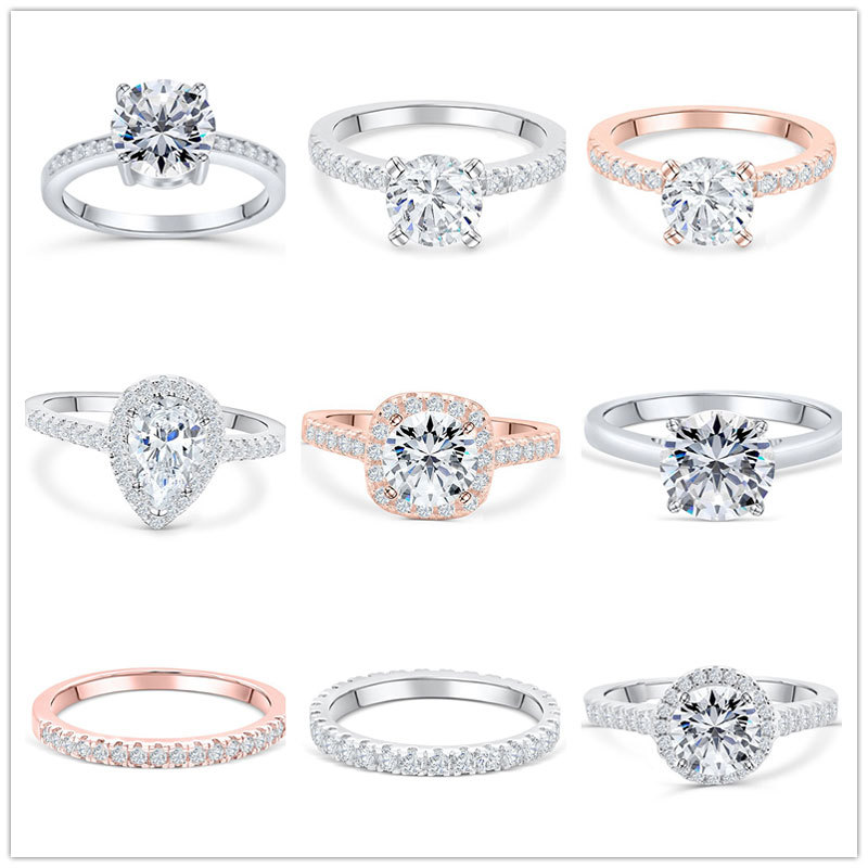 Tonglin europeo y americano Venta caliente 925 anillo de plata esterlina mujeres ZIRCON traje compromiso boda anillo de boda conjunto