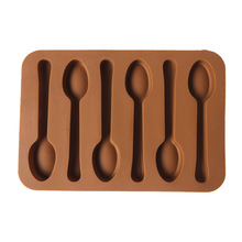 创意勺子形饼干模具耐高温巧克力硅胶模 厂家直销耐低温冰格6格装