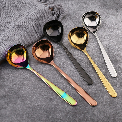 Stainless steel rice bowl spoon with thick handle for home use, soup spoon, ladle, porridge spoon, multi-purpose public spoon, sauce spoon, soup shell spoon