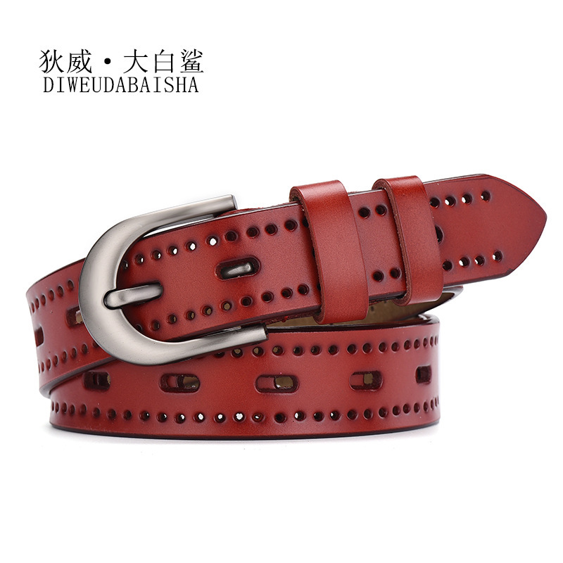 Correa de cuero de las mujeres sin punzonado cinturón hueco estudiante estilo coreano retro cinturón casual cinturón de ropa