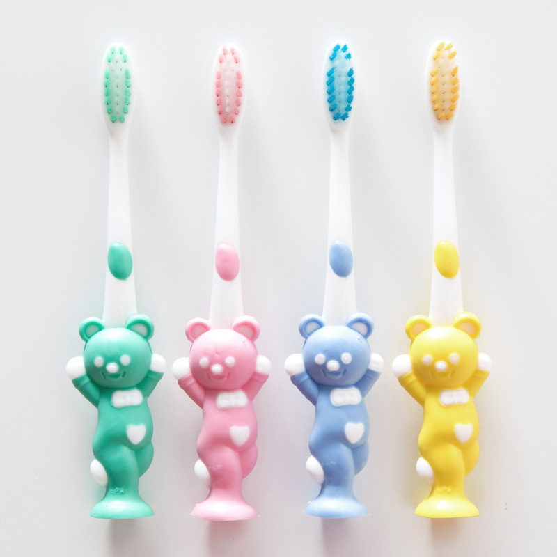 4 piezas oso pelo suave cepillo de dientes para niños pelo fino cepillo de dientes para bebés cubierta de cepillo de dientes independiente portátil de viaje