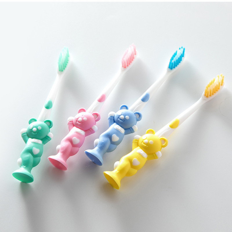 4 piezas oso pelo suave cepillo de dientes para niños pelo fino cepillo de dientes para bebés cubierta de cepillo de dientes independiente portátil de viaje